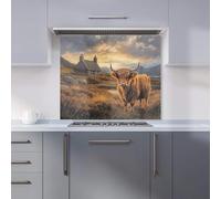 Premium Highland Cow And A Cottage Kitchen Splashback 6mm Toughened Glass Kitchen Splashback - Heat Resistant Splashback for Kitchens, Perfect for Cookers and Hobs, Polished Edges