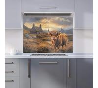 Premium Highland Cow And A Cottage Kitchen Splashback 6mm Toughened Glass Kitchen Splashback - Heat Resistant Splashback for Kitchens, Perfect for Cookers and Hobs, Polished Edges