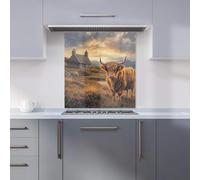 Premium Highland Cow And A Cottage Kitchen Splashback 6mm Toughened Glass Kitchen Splashback - Heat Resistant Splashback for Kitchens, Perfect for Cookers and Hobs, Polished Edges