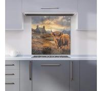 Premium Highland Cow And A Cottage Kitchen Splashback 6mm Toughened Glass Kitchen Splashback - Heat Resistant Splashback for Kitchens, Perfect for Cookers and Hobs, Polished Edges