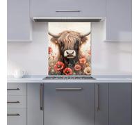 Highland Cow And Summer Flowers Kitchen Splashback Warren Reed - Designer Multi 600mm x 750mm