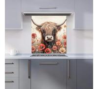 Highland Cow And Summer Flowers Kitchen Splashback Warren Reed - Designer Multi 700mm x 750mm