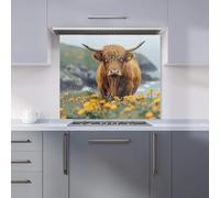 Premium Highland Cow By The Coast Kitchen Splashback 6mm Toughened Glass Kitchen Splashback - Heat Resistant Splashback for Kitchens, Perfect for Cookers and Hobs, Polished Edges