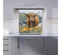 Premium Highland Cow By The Coast Kitchen Splashback 6mm Toughened Glass Kitchen Splashback - Heat Resistant Splashback for Kitchens, Perfect for Cookers and Hobs, Polished Edges