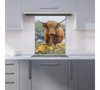 Premium Highland Cow By The Coast Kitchen Splashback 6mm Toughened Glass Kitchen Splashback - Heat Resistant Splashback for Kitchens, Perfect for Cookers and Hobs, Polished Edges