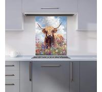 Highland Cow In A Summer Meadow Kitchen Splashback Warren Reed - Designer Multi 600mm x 750mm