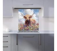 Premium Highland Cow In A Summer Meadow Kitchen Splashback 6mm Toughened Glass Kitchen Splashback - Heat Resistant Splashback for Kitchens, Perfect for Cookers and Hobs, Polished Edges
