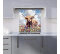 Premium Highland Cow In A Summer Meadow Kitchen Splashback 6mm Toughened Glass Kitchen Splashback - Heat Resistant Splashback for Kitchens, Perfect for Cookers and Hobs, Polished Edges