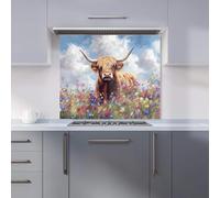 Premium Highland Cow In A Summer Meadow Kitchen Splashback 6mm Toughened Glass Kitchen Splashback - Heat Resistant Splashback for Kitchens, Perfect for Cookers and Hobs, Polished Edges