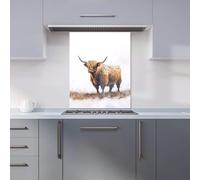 Premium Highland Cow Watercolour Kitchen Splashback 6mm Toughened Glass Kitchen Splashback - Heat Resistant Splashback for Kitchens, Perfect for Cookers and Hobs, Polished Edges