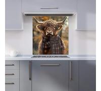 Premium Highland Cow Wearing Scarf Kitchen Splashback 6mm Toughened Glass Kitchen Splashback - Heat Resistant Splashback for Kitchens, Perfect for Cookers and Hobs, Polished Edges