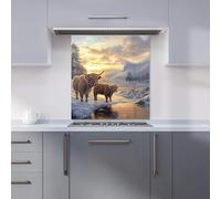 Premium Highland Cows By The Lake Kitchen Splashback 6mm Toughened Glass Kitchen Splashback - Heat Resistant Splashback for Kitchens, Perfect for Cookers and Hobs, Polished Edges