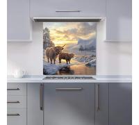 Warren Reed - Designer Highland Cows By The Lake Kitchen Splashback - W600mm x H600mm