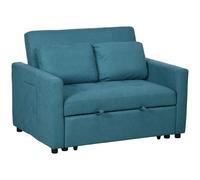 Premium HOMCOM 2 Seater Sofa Bed Settee - Blue, Convertible, Cushions, Pockets
