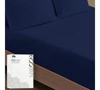 Premium Hotel Quality 1-Piece 100% Cotton Fitted Sheet, Luxury & Softest 600 TC Egyptian Feel Sateen Weave Bottom Sheet, Deep Pocket up to 18 inch, Twin Size, Navy Blue