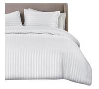 Premium Hotel Quality Satin Stripe Duvet Cover Set with Pillowcases | Reversible Hypoallergenic Soft Quilt Bedding | Easy Care Breathable Luxury Linen (White, King)