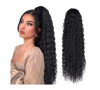Premium Human Hair Ponytail Extension for Women, 22Inch Water Wave Afro Pony Tail Women Hairpiece False Curly Ponytail Extensions Clip in Synthetic Drawstring Ponytail Wig Long,Perfect for Half-Up,Ha