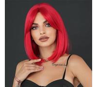 Premium Human Hair Wig, Cosplay Wig Long Straight Red Wig for Women Daily Party High Density Synthetic Middle Part Hair Wig with Bangs, Natural Look & Comfortable Wear