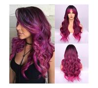 Premium Human Hair Wig, European And American Style New Wig For Women Black Gradient Color Purple Long Curly Hair Medium Wave Curly Fiber Hair, Natural Look & Comfortable Wear