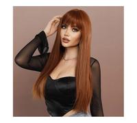 Premium Human Hair Wig, Fashion Women's Wigs Caramel Brown Bangs Long Straight Hair Full Head Cover Ginger Wig, Natural Look & Comfortable Wear