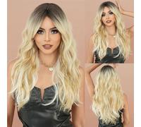 Premium Human Hair Wig, Red Brown Wig Long Curly Hair Wig for Woman Daily Synthetic Wigs With Bangs Wig, Natural Look & Comfortable Wear(Gold)