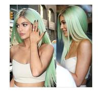 Premium Human Hair Wig, Wig European And American Women Fashion Chemical Fiber Headwear Mint Green Medium Long Straight Hair, Natural Look & Comfortable Wear