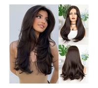 Premium Human Hair Wig, Wig European And American Women'S Front Lace Chemical Fiber Headgear Color Eight-Character Bangs Mid-Length Long Curly Hair, Natural Look & Comfortable Wear