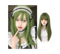 Premium Human Hair Wig, Wig Headgear Women's Green Straight Hair Inner Buckle Fashion Simulation High Temperature Silk Wig Headgear, Natural Look & Comfortable Wear