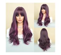 Premium Human Hair Wig, Wig Women'S Long Curly Hair Head Set European And American Style Bangs Dyed Hair Big Wave Hair Set, Natural Look & Comfortable Wear(Purplehighlights)