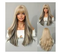 Premium Human Hair Wig, Wig Women'S Long Curly Hair Head Set European And American Style Bangs Dyed Hair Big Wave Hair Set, Natural Look & Comfortable Wear(BlackfogBerry)