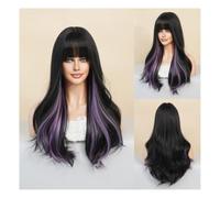 Premium Human Hair Wig, Wig Women'S Long Curly Hair Head Set European And American Style Bangs Dyed Hair Big Wave Hair Set, Natural Look & Comfortable Wear(Dark purple)