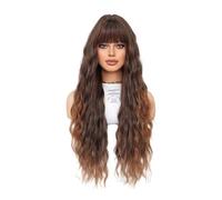 Premium Human Hair Wig, Women's Water Wave Curly Brown Wave Wig Full Head Cover High Temperature Silk Chemical Fiber Brown Wig, Natural Look & Comfortable Wear