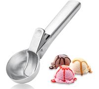 Premium Ice Cream Scoop with Trigger Ice Cream Scooper Stainless Steel, Heavy Duty Metal Icecream Scoop Spoon Dishwasher Safe, Perfect for Frozen Yogurt, Gelatos, Sundaes, Silver Large