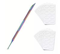 Premium Iridescent Double Ended Stainless Steel Cuticle Pusher, Exquisite Nail Dead Skin Remover Manicure Tool With 10 Pcs 100 Grit White Disposable Nail Sanding Pads For Professional Salon And Daily