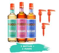 Premium Italian Natural Coffee Syrups 3 x 75cl with 3 Reusable Pump Dispensers - Family-Owned Craft | 100% Natural Flavours, No Additives | Vegan & Allergen-Friendly