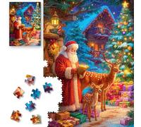 Premium Jigsaw Puzzles for Adults 1000 Pieces Fantasy Christmas Puzzles with Letters on Back Unique Art Educational Fun Gift Hard Difficult Challenging Puzzle Santa Reindeer Tree Holiday