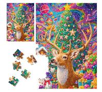 Premium Jigsaw Puzzles for Adults 1000 Pieces Fantasy Christmas Puzzles with Letters on Back Unique Art Educational Fun Gift Hard Difficult Challenging Puzzle Reindeer Tree Holiday