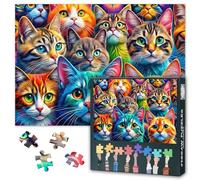 Premium Jigsaw Puzzles UK - Colorful Cat Portraits Collage, 50x70cm Complex Artwork for Parlour Games, Unique Gift for Cat Lovers & Adults