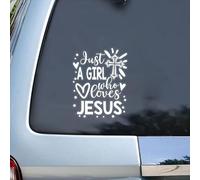 Premium Just A Girl Who Loves Jesus Decal Vinyl Car Sticker, Christian Gift Idea, Decals, Transparent Vinyl Sticker Cars Trucks Water Bottle Laptop Window Size 5.8 x 4.6 inches