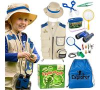 Premium Kids Explorer Kit with Extra Sturdy Accessories for 3-7 Year Old, Bug Hunting Kit Explorer Costume Zoo Keeper Vest & Hat for Boys/ Girls, Outdoor Safari Nature STEM Educational (Blue)