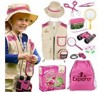 Premium Kids Explorer Kit with Extra Sturdy Accessories for 3-7 Year Old, Bug Hunting Kit Explorer Costume Zoo Keeper Vest & Hat for Boys/ Girls, Outdoor Safari Nature STEM Educational