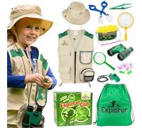 Premium Kids Explorer Kit with Extra Sturdy Accessories for 3-7 Year Old, Bug Hunting Kit Explorer Costume Zoo Keeper Vest & Hat for Boys/ Girls, Outdoor Safari Nature STEM Educational (Green)