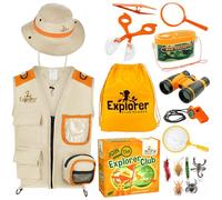 Premium Kids Explorer Kit with Extra Sturdy Accessories for 3-7 Year Old, Bug Hunting Kit Explorer Costume Zoo Keeper Vest & Hat for Boys/ Girls, Outdoor Safari Nature STEM Educational (Dark Orange)