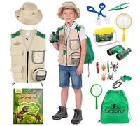 Premium Kids Explorer Kit with Extra Sturdy Accessories for 3-7 Year Olds -Bug Hunting Costume Hat Vest boys girls Outdoor Backyard Safari Nature Zoo Keeper STEM Educational (Green)