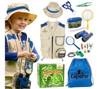Premium Kids Explorer Kit with Sturdy Accessories for 3-7 Year Old, Bug Hunting Kit Explorer Costume Zoo Keeper Vest & Hat for Boys/Girls, STEM Educational (Blue, Explorer Kit Original Set)