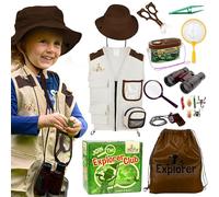 Premium Kids Explorer Kit with Sturdy Accessories for 3-7 Year Old, Bug Hunting Kit Explorer Costume Zoo Keeper Vest & Hat for Boys/Girls, STEM Educational (Brown, Explorer Kit Original Set)