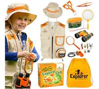 Premium Kids Explorer Kit with Sturdy Accessories for 3-7 Year Old, Bug Hunting Kit Explorer Costume Zoo Keeper Vest & Hat for Boys/Girls, STEM Educational (Dark Orange, Explorer Kit Original Set)