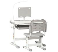Premium Kids Study Desk Set - Adjustable Height, USB Lamp, Grey