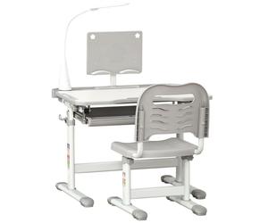 Premium Kids Study Desk Set - Adjustable Height, USB Lamp, Grey