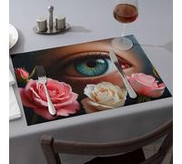 Premium Kitchen & Dining A Close-Up Of An Eye Surrounded By Roses Dining Place Mats Silicone Mats For Kitchen Counter Strawberry Rug(4PCS)